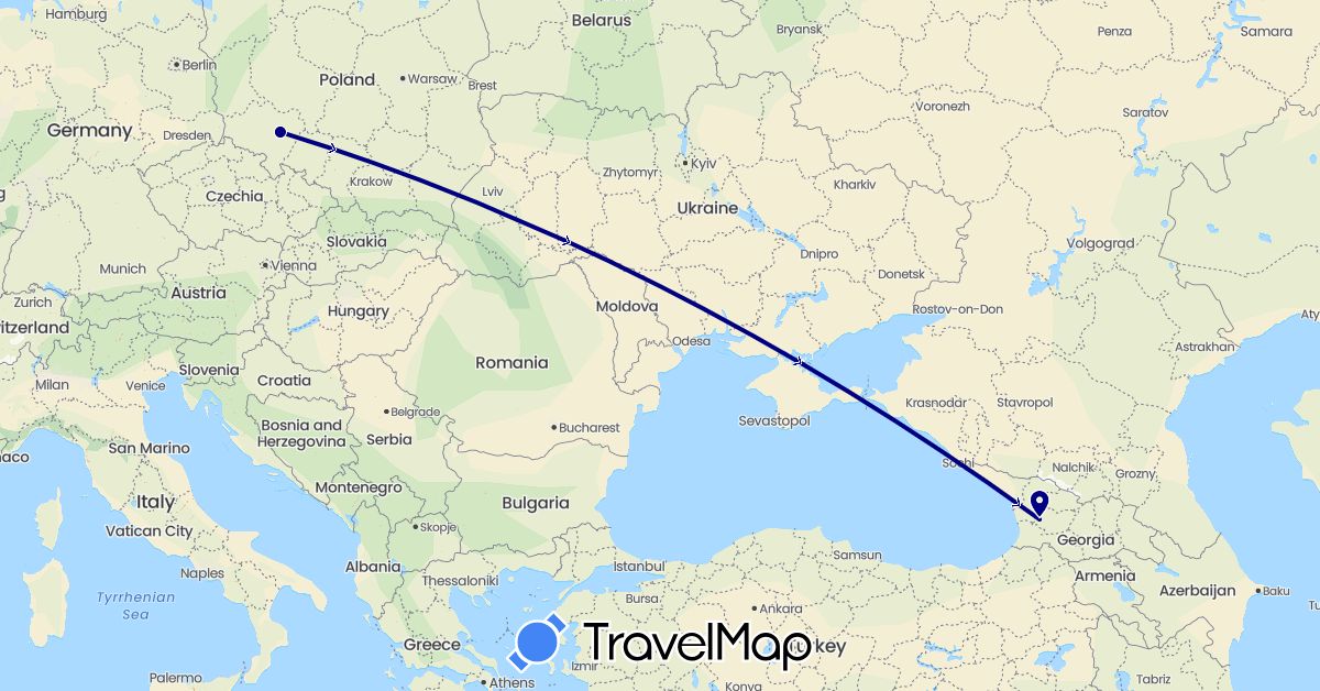 TravelMap itinerary: driving in Georgia, Poland (Asia, Europe)